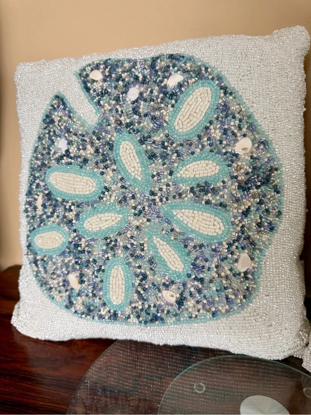 Set of 2 Coastal Collection Beaded Sand Dollar Throw Pillows